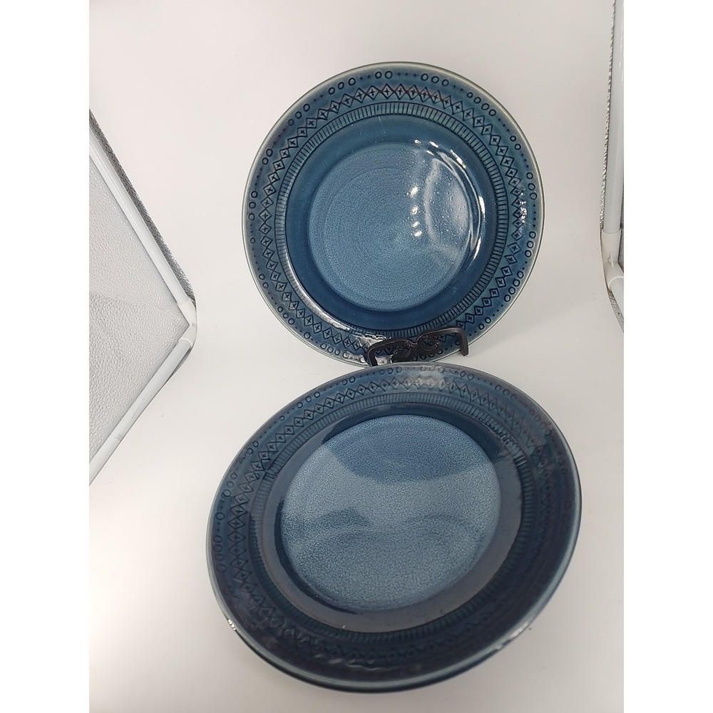 Set of 2 Kingsland by Threshold Stoneware Salad Plates‎ 8-3/8" Target Blue Gray
